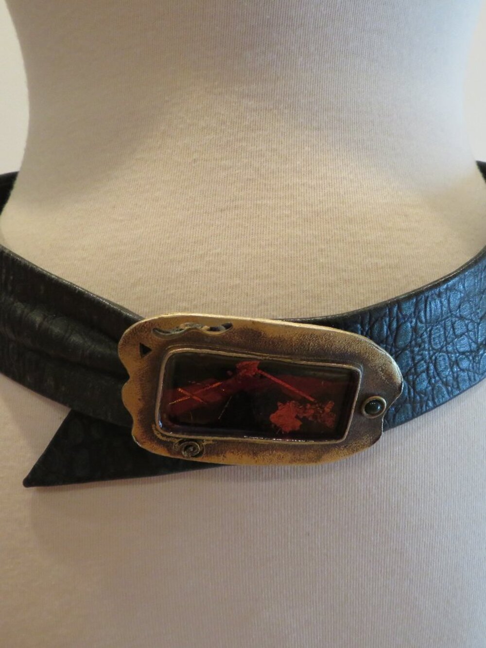 Nina Geraldi 1992 M/L Green Embossed Leather Belt
